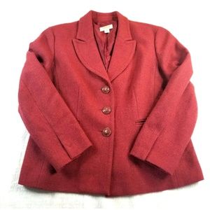 Talbots 12 / 14 Red 100% Wool Blend Jacket Classic 3 Button Blazer Coat